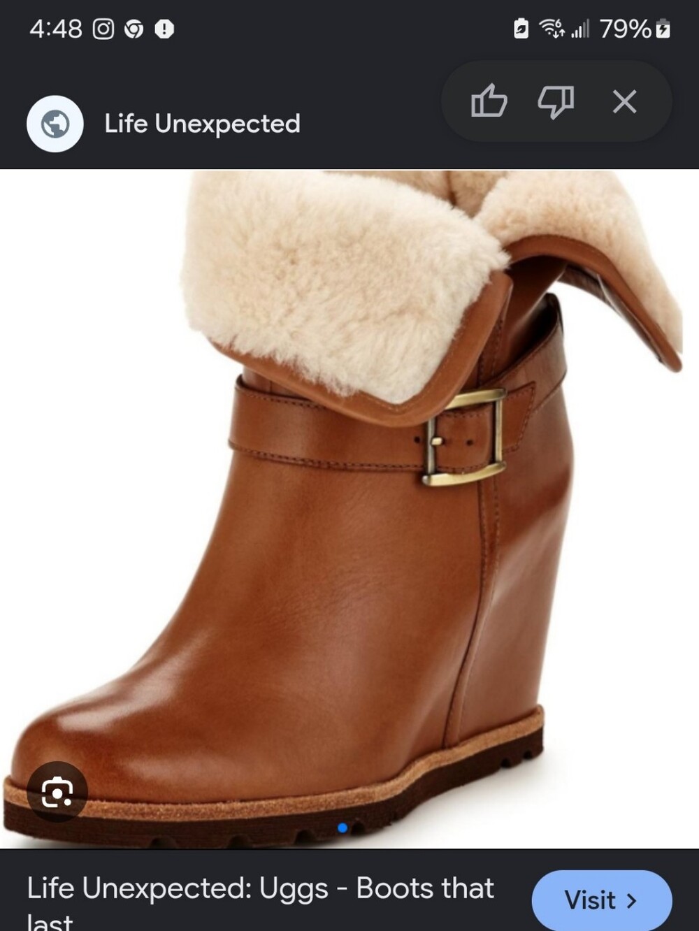 New Condition UGG Tan Leather Wedge Boot with Cream Shearling Cuff